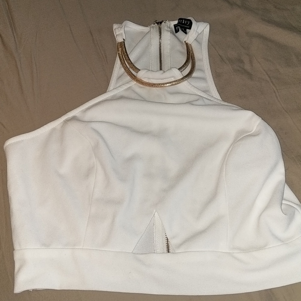 White crop top with gold collar